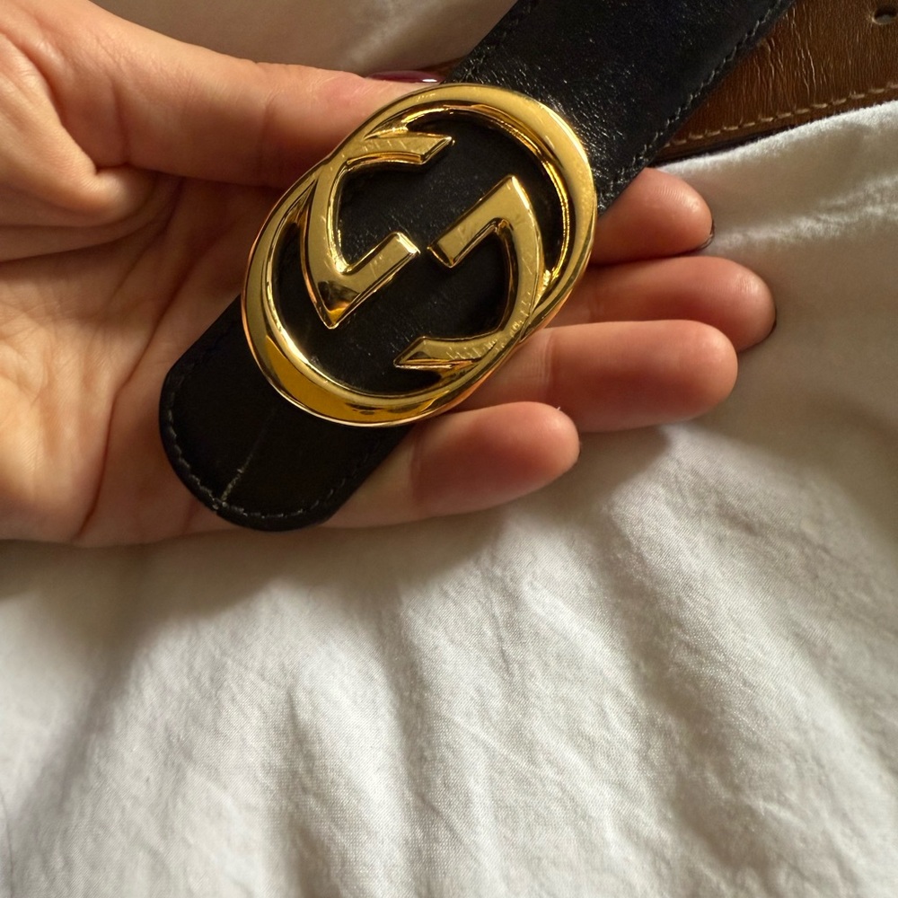 Black Leather Gold Gucci Belt Small